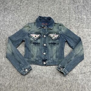 Miss Me Denim Jacket Womens Medium Blue JJ5051 RENO Cropped Western Embroidered